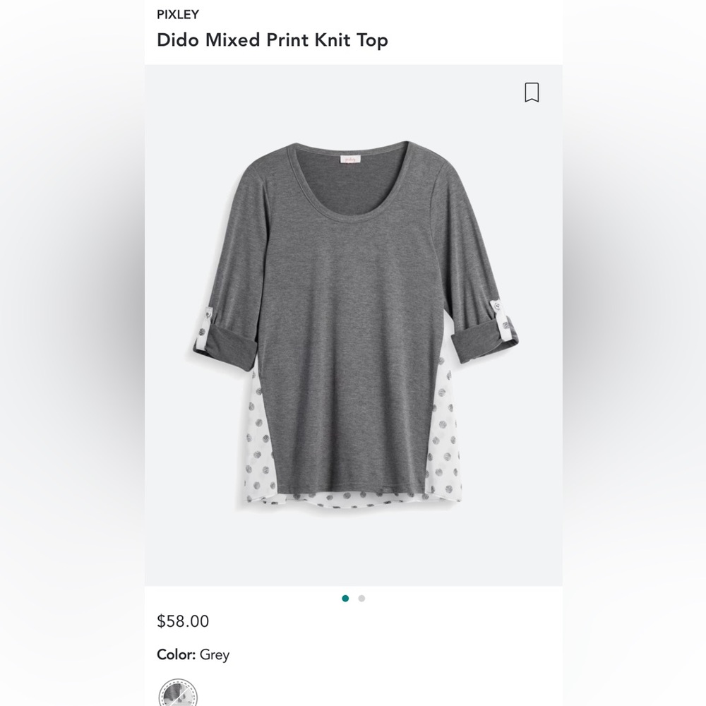 Pixley Gray and polka dot back detail top - size XXL